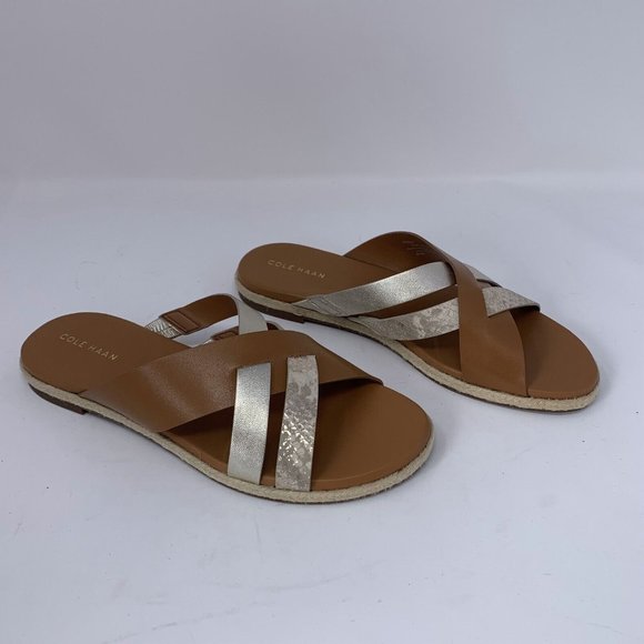 Cole Haan Florens W21144 Slide Sandals Women's 9B Pecan Metallic‎ Leather S0560 - Picture 1 of 10